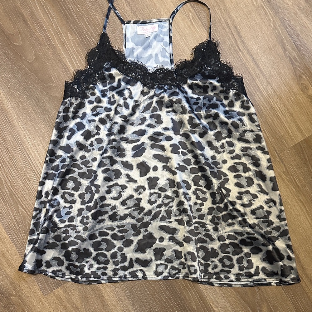 Pink Lily Animal Print Satin Lace Cami